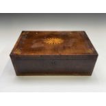 A late George III mahogany and fan inlaid writing box, with brass handles and fitted an end