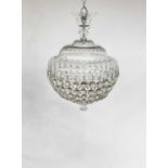 A cut glass electrolier, 20th century, with domed circular top and pendant bag drops, diameter