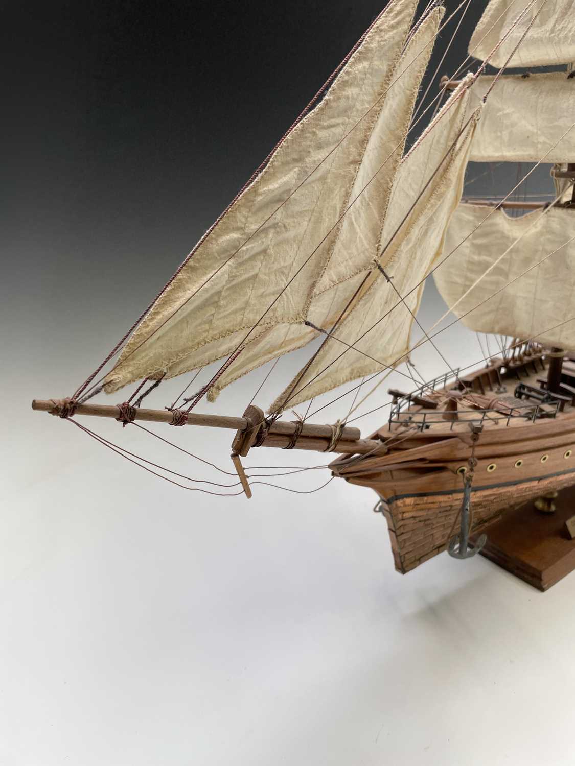 A wooden model of the clipper Cutty Sark, with copper clad hull, titled and mounted on a rectangular - Image 15 of 15