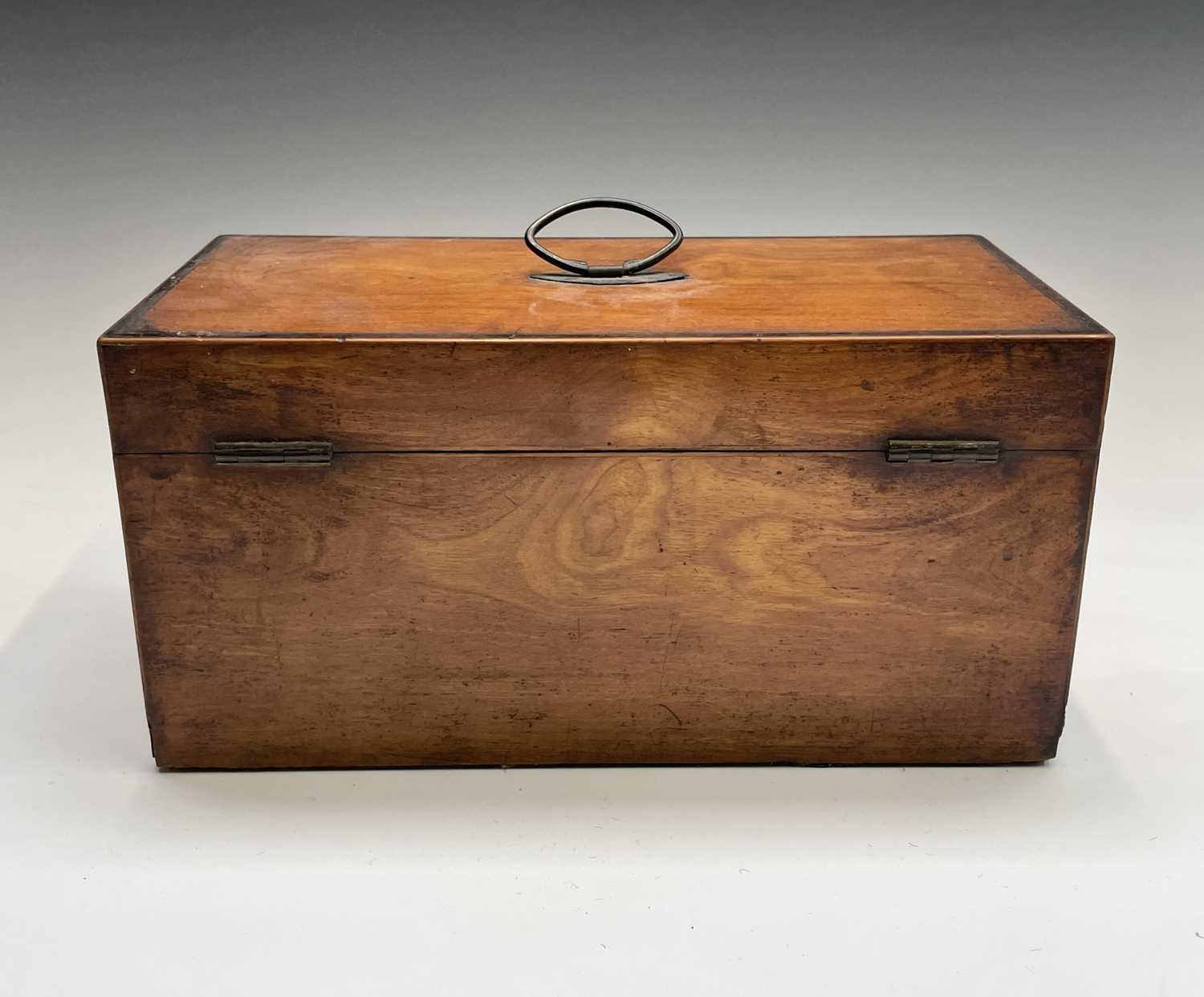 A George III satinwood and rosewood banded tea caddy, fitted with two lidded compartments and a - Image 2 of 7