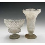 A cut glass pedestal bowl, 19th century, with hobnail cut panels on a circular foot, height 21cm,