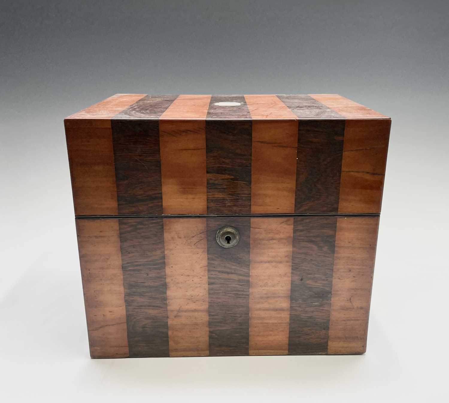 A satinwood and rosewood banded decanter box, early 19th century, containing four (of six) decanters - Image 11 of 13