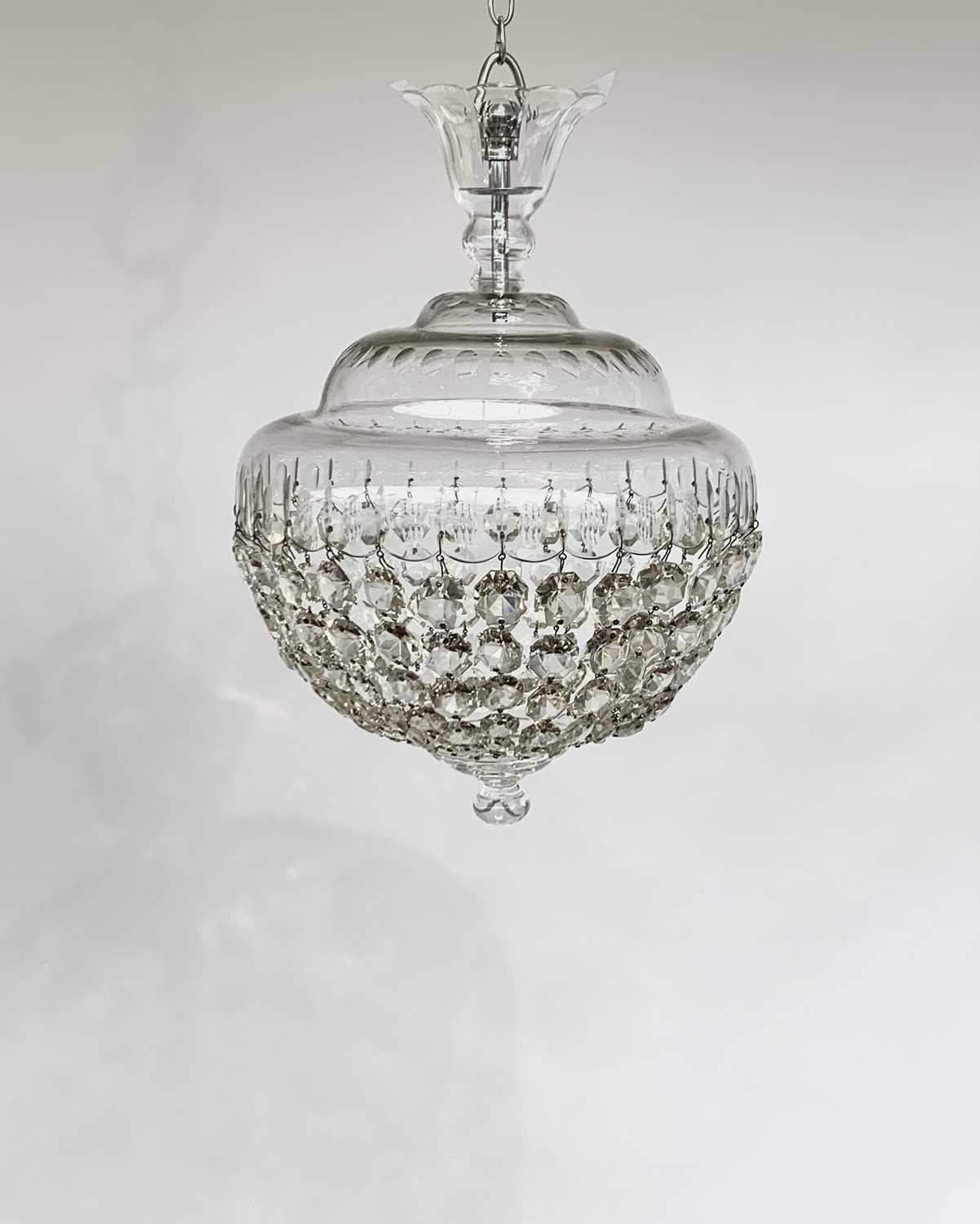 A cut glass electrolier, 20th century, with domed circular top and pendant bag drops, diameter - Image 8 of 8
