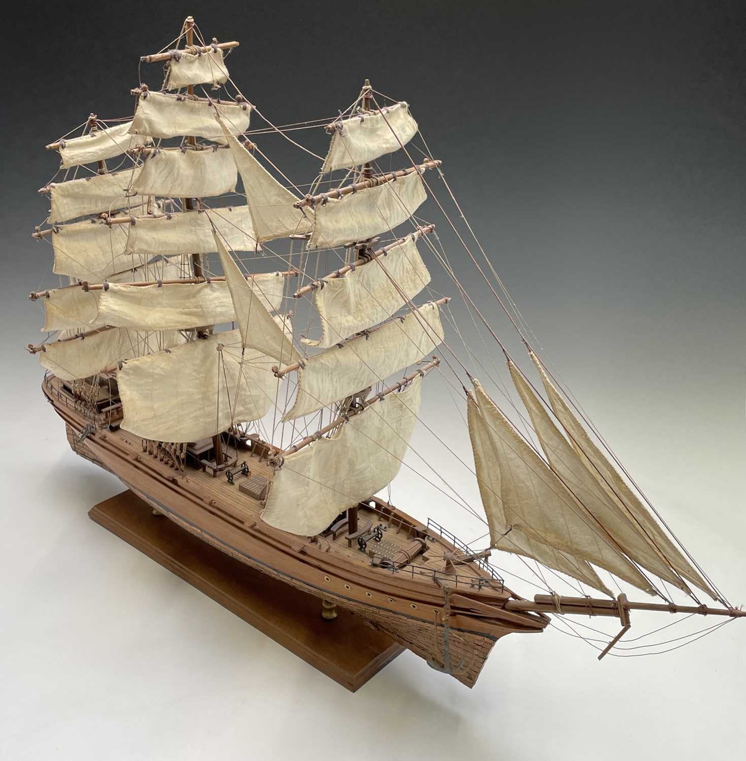 A wooden model of the clipper Cutty Sark, with copper clad hull, titled and mounted on a rectangular - Image 8 of 15