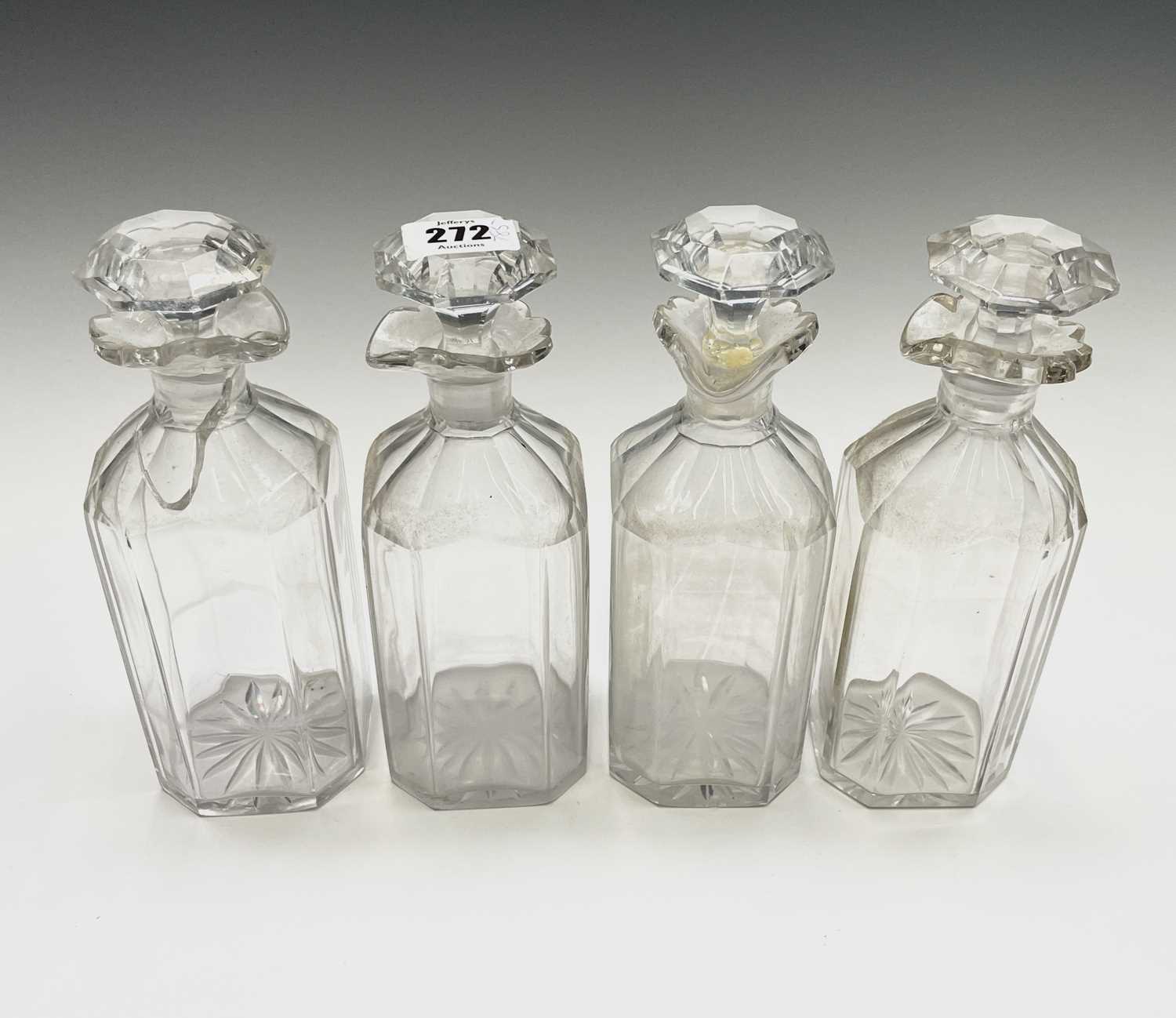 A satinwood and rosewood banded decanter box, early 19th century, containing four (of six) decanters - Image 7 of 13