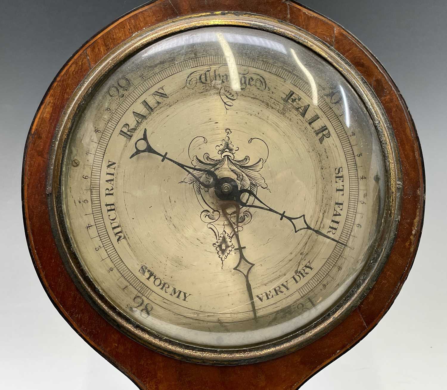 A George III mahogany wheel barometer, signed Alberna Scone Warrented Leeds. Height 96cm. - Image 6 of 9