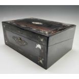 A Victorian coromandel, brass and mother of pearl inlaid writing box, with fitted interior, width