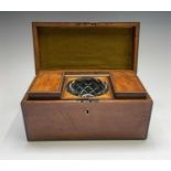 A George III satinwood and rosewood banded tea caddy, fitted with two lidded compartments and a