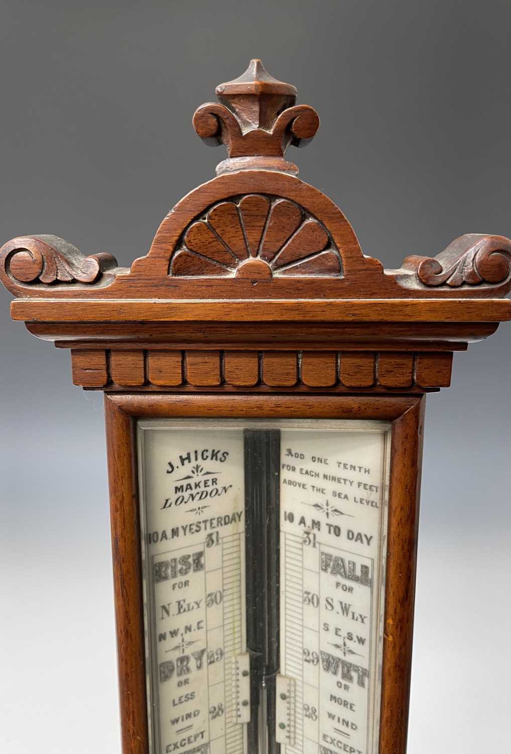 A Victorian walnut stick barometer, by J Hicks, London, with ivory scales, twin vernier indicators - Image 23 of 25