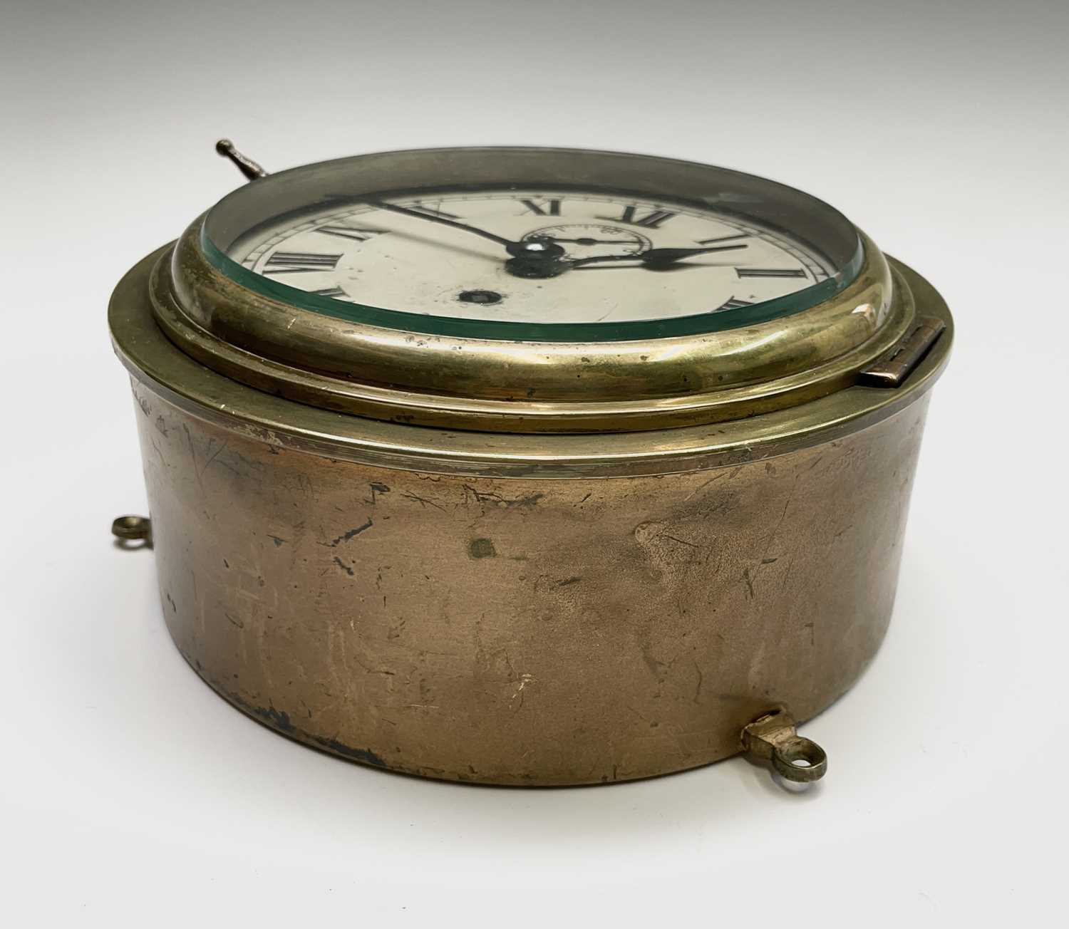 A brass cased ship's bulkhead wall clock, early 20th century, the painted dial with subsidiary - Image 3 of 5