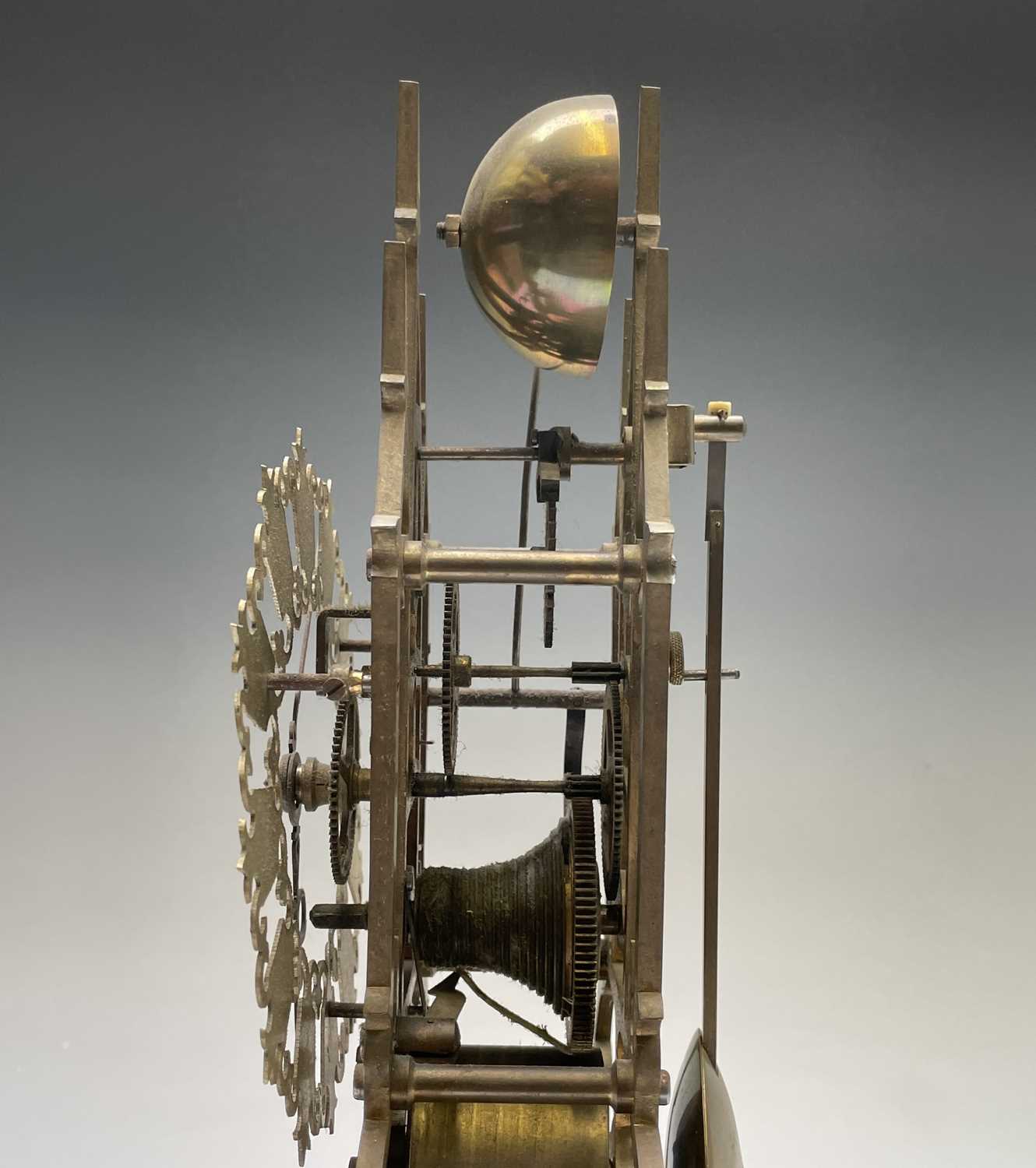 A brass cathedral skeleton clock, 20th century, with single fusee movement, striking on a bell, - Image 3 of 8