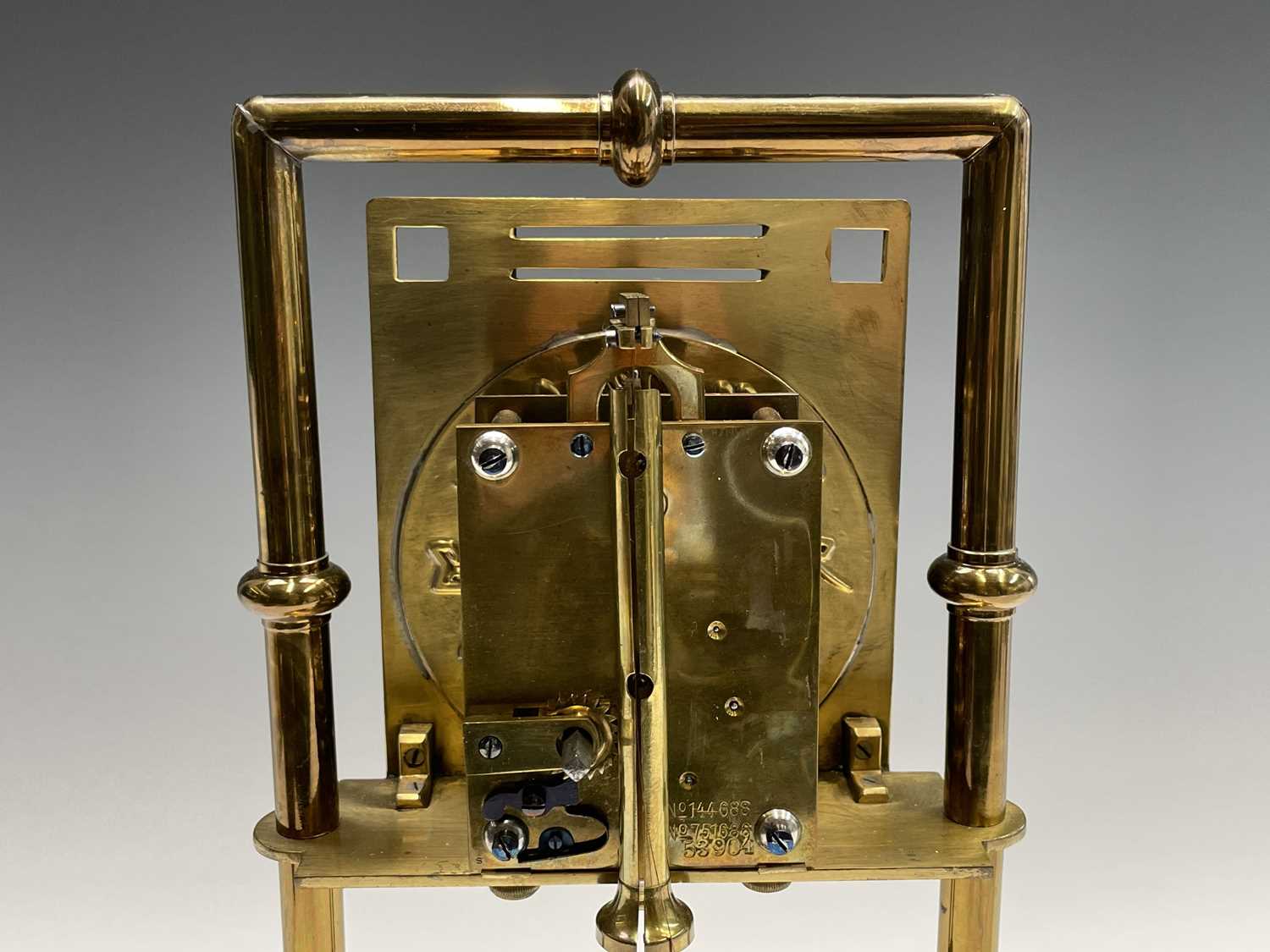 A Secessionist style brass 400 day torsion clock, circa 1910, the silvered circular dial with - Image 9 of 15