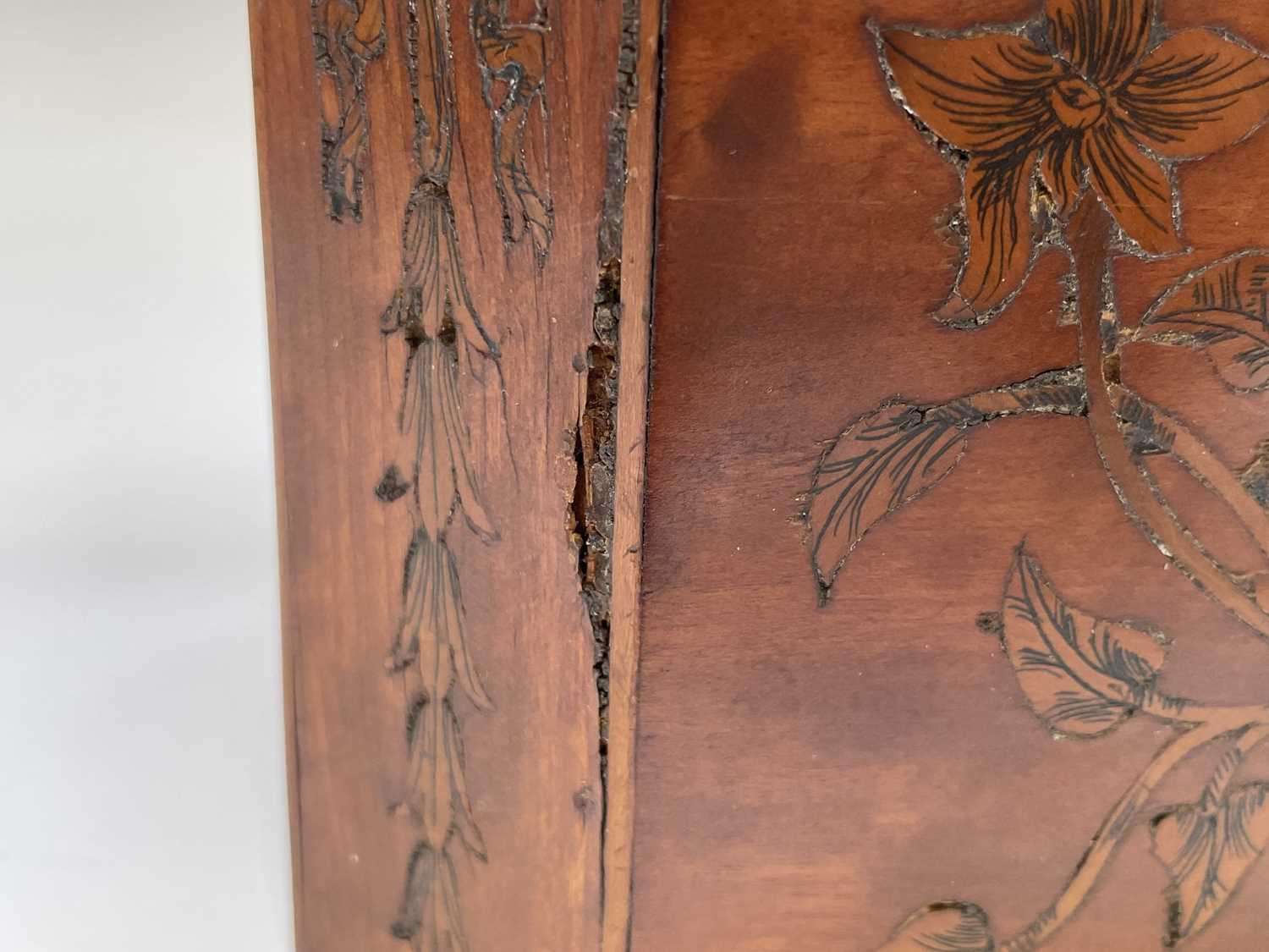 A George III satinwood and floral inlaid tea caddy, the lid opening to reveal a single internal - Image 6 of 17