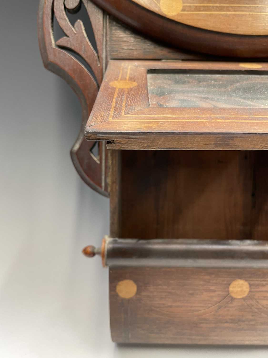 A Victorian walnut and inlaid drop-dial eight-day wallclock, with white painted dial, height 70cm. - Image 9 of 9