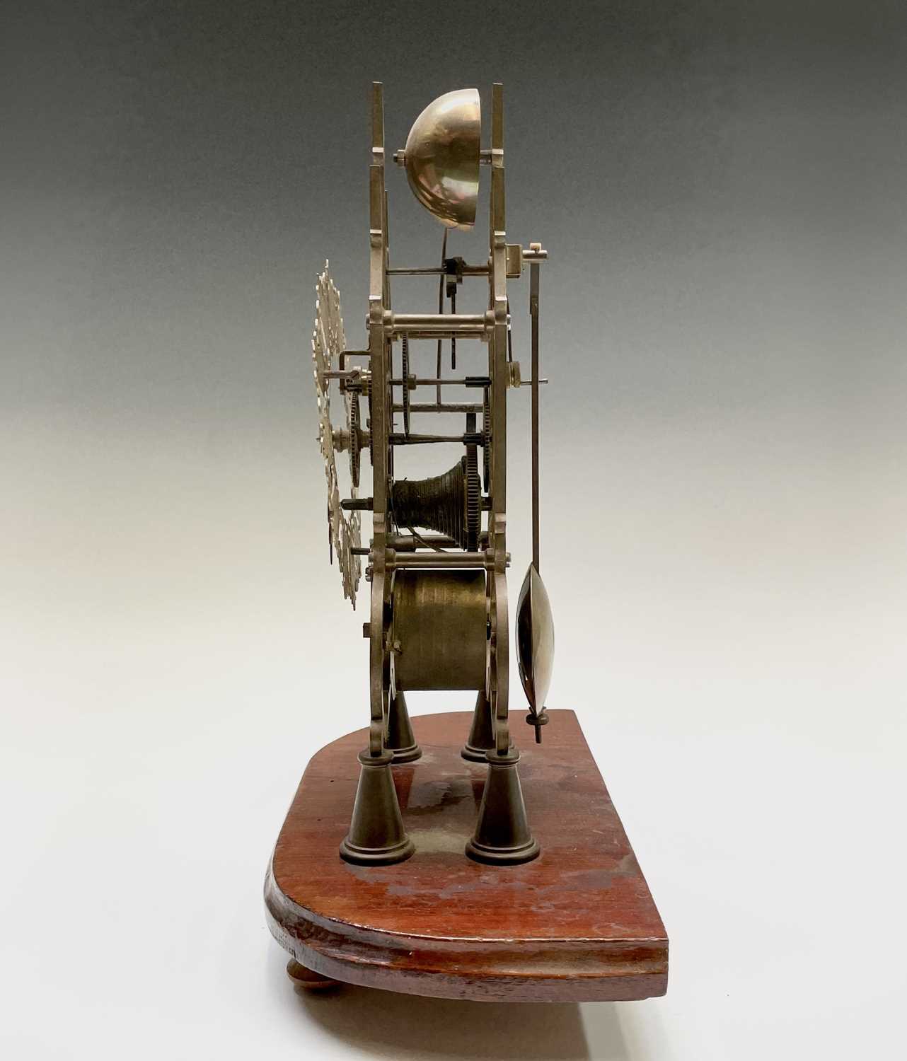 A brass cathedral skeleton clock, 20th century, with single fusee movement, striking on a bell, - Image 2 of 8