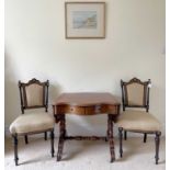 A pair of Victorian aesthetic movement ebonised and burr walnut side chairs, with padded backs and