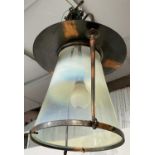 An Arts and Crafts period copper hall lantern, with Vaseline glass shade in the style of