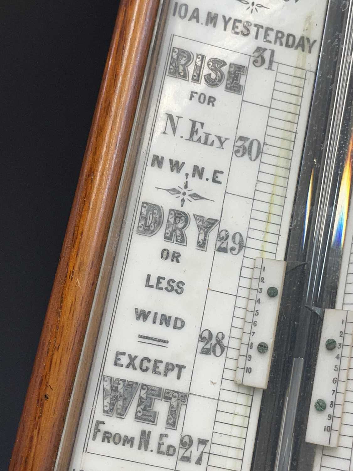 A Victorian walnut stick barometer, by J Hicks, London, with ivory scales, twin vernier indicators - Image 5 of 25