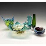 A collection of Murano glass to include a bowl, 27cm diameter, and four vases, height 23cm