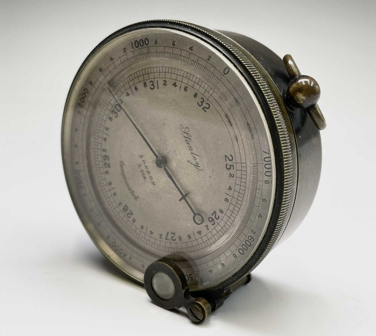 A Stanley brass cased pocket compensated barometer, with silvered dial, numbered 2.264, the back - Image 8 of 20