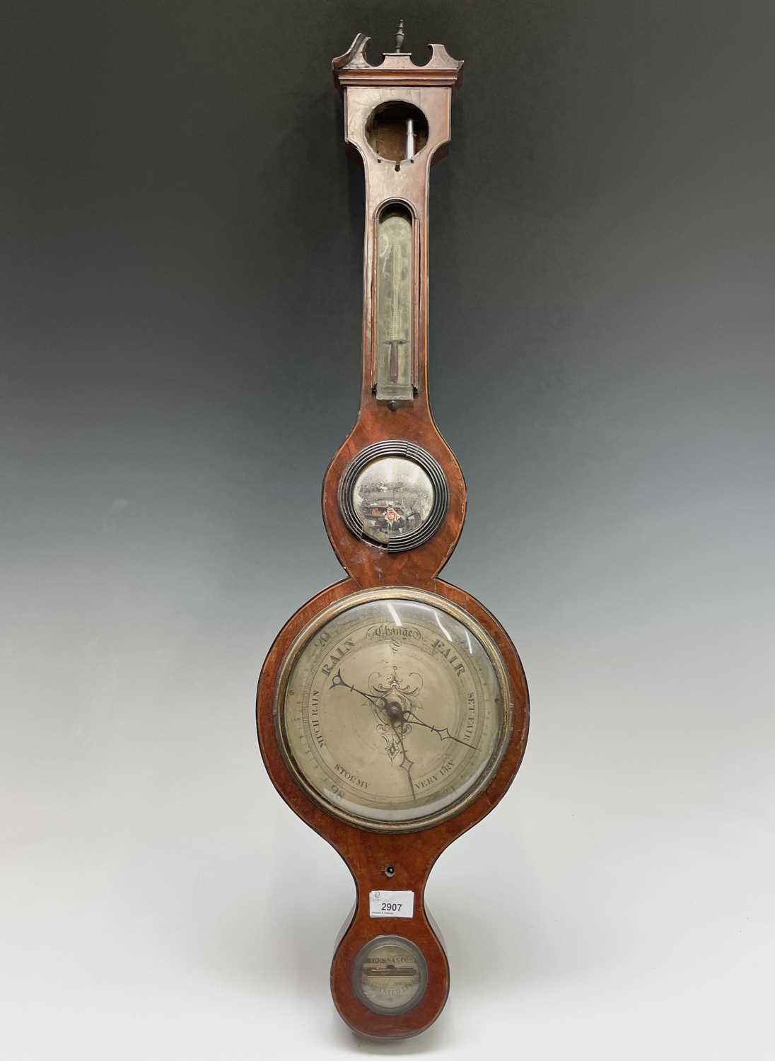 A George III mahogany wheel barometer, signed Alberna Scone Warrented Leeds. Height 96cm.