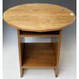 A Robin Nance walnut occasional table/bookshelf, the sixteen sided top, with an open shelf below,