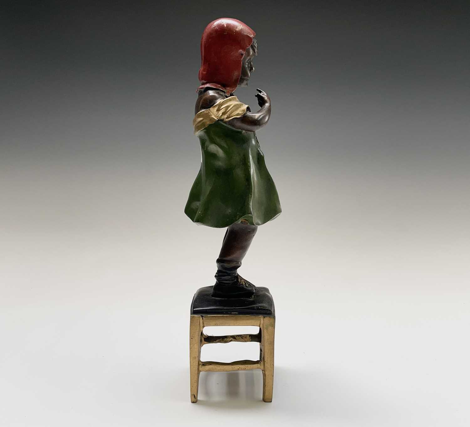 After Juan Clena, a painted bronze sculpture of a girl standing on a stool. Height 37cm. - Image 9 of 9