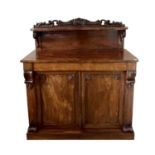 A Victorian rosewood chiffonier with raised back and fitted a long drawer and two doors on a