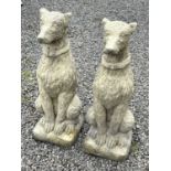 A pair of Churchstone (limestone, sandstone and granite) garden figures of staghounds, modern,