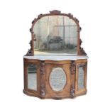 A Victorian walnut mirror back credenza, with applied carved decoration, the white marble top