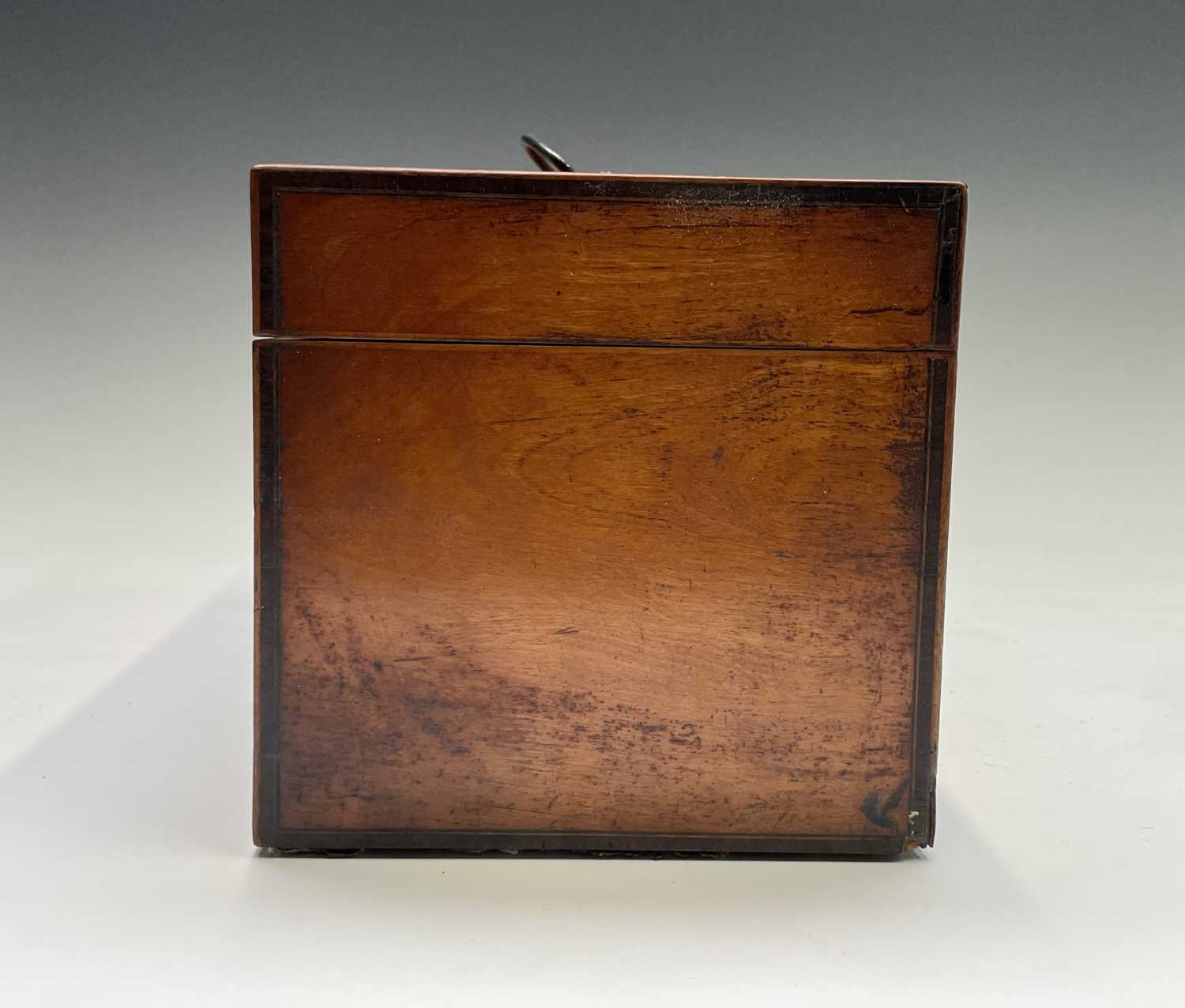 A George III satinwood and rosewood banded tea caddy, fitted with two lidded compartments and a - Image 7 of 7