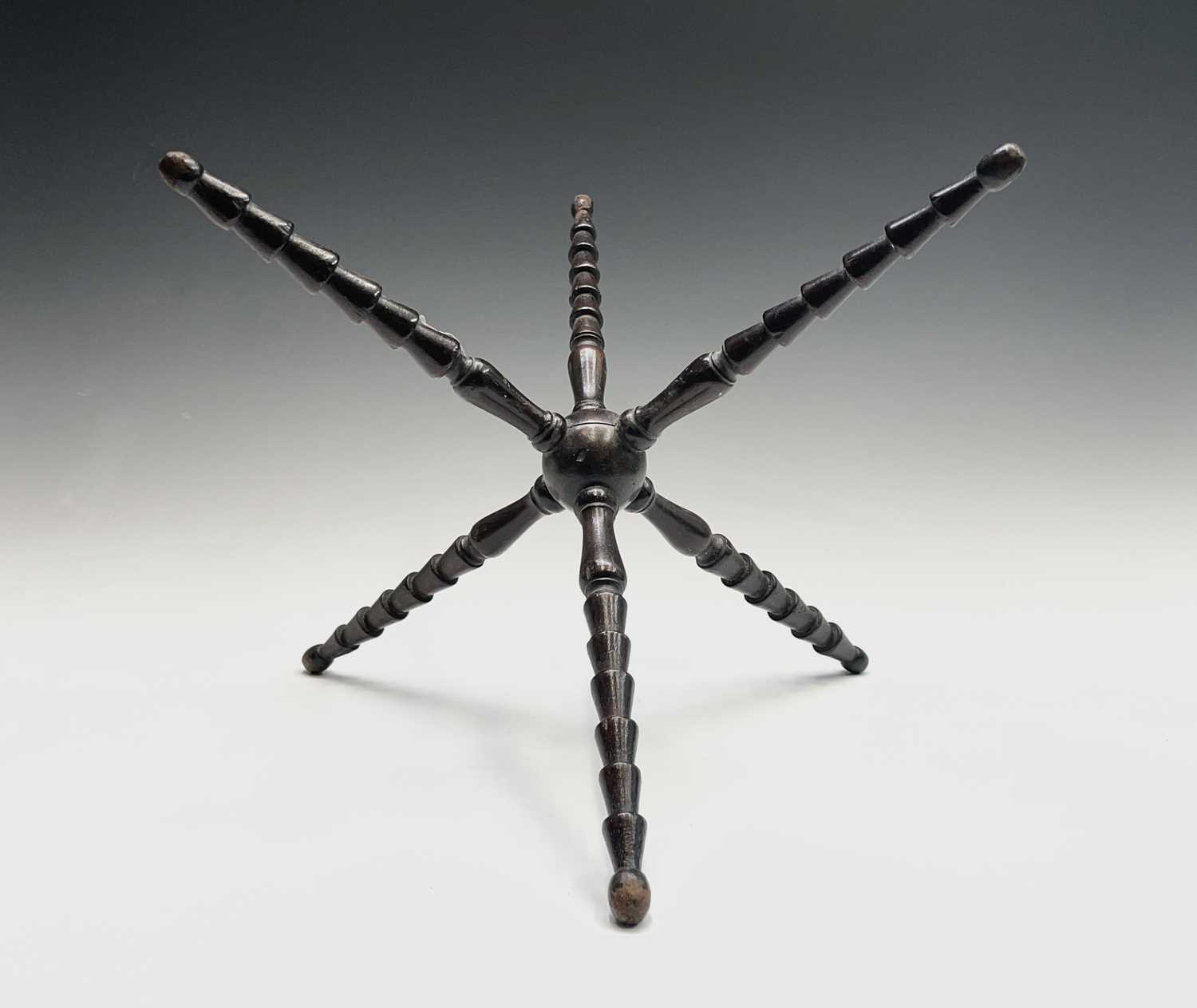 A turned mahogany cat, 19th century, with central sphere and ridged spindles, height 28cm. - Image 5 of 6