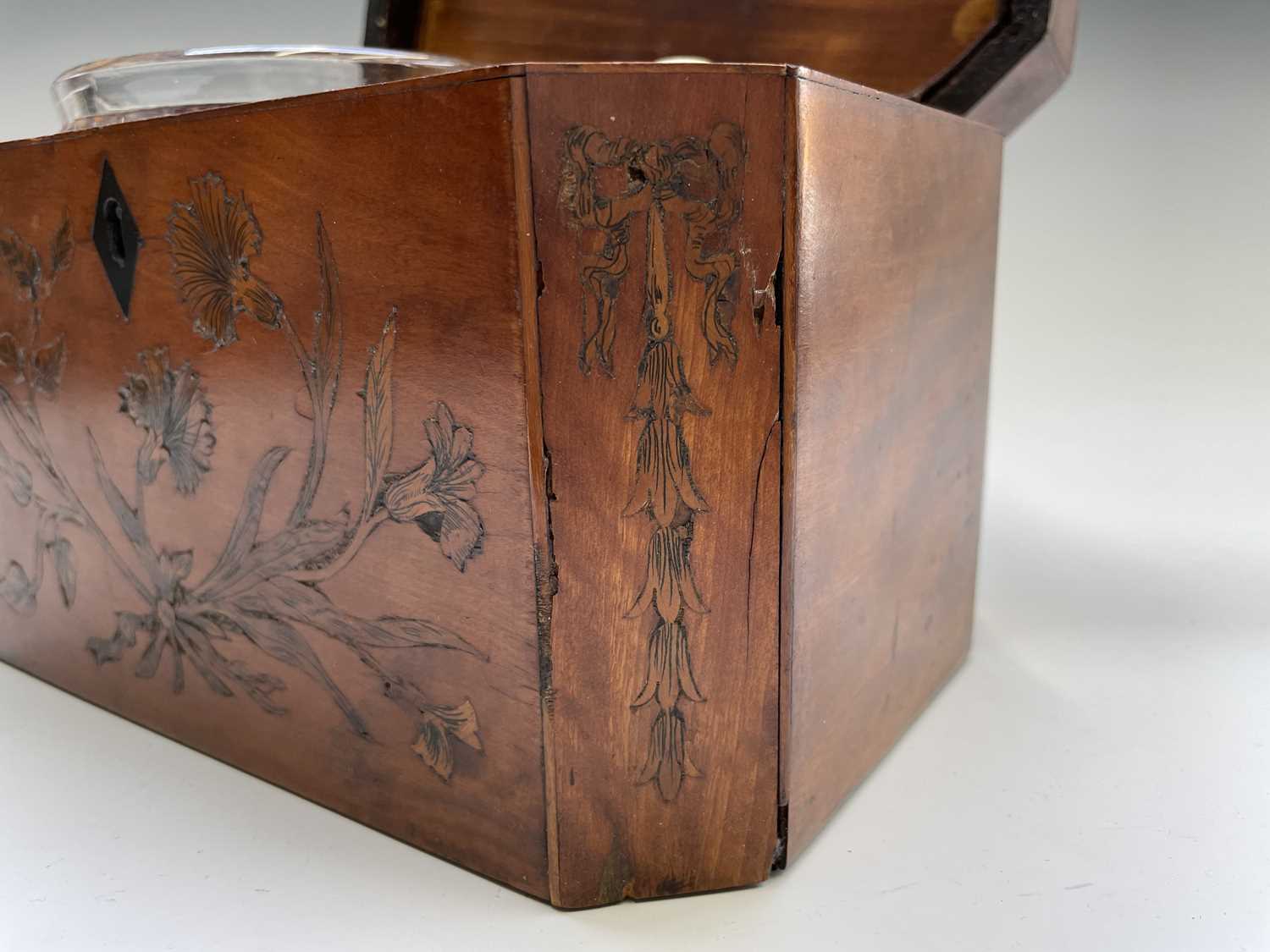 A George III satinwood and floral inlaid tea caddy, the lid opening to reveal a single internal - Image 13 of 17
