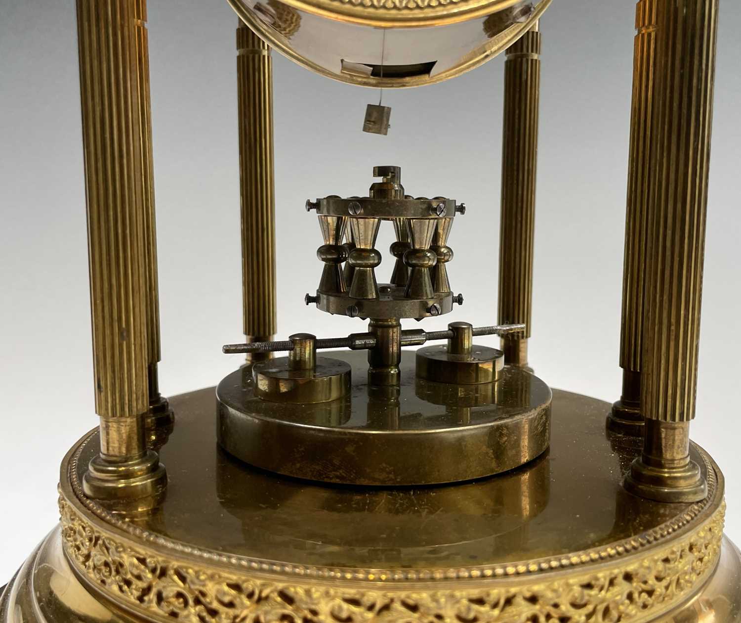 A 400 day brass torsion mantel clock, of portico type, with domed top, floral garland decorated dial - Image 14 of 15