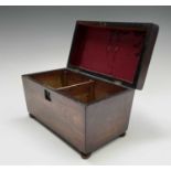 An early 19th century mahogany tea caddy, of sarcophagus shape, width 23cm.