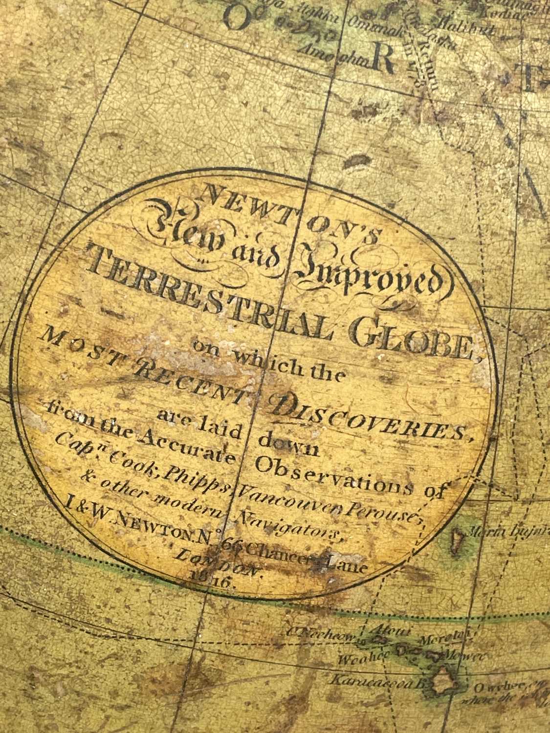 A Newton's New and Improved Terrestrial 12 inch globe, published 1816, with brass meridian circle - Image 3 of 18