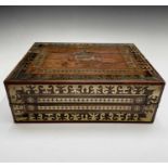 A good quality early Victorian rosewood fold top writing box, with cut brass inlaid decoration,