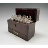 A late George III small mahogany home apothecary box, opening to reveal ten glass jars and
