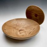 A Robin Nance turned elm bowl, stamped Robin Nance St Ives, diameter 41cm, together with a similar