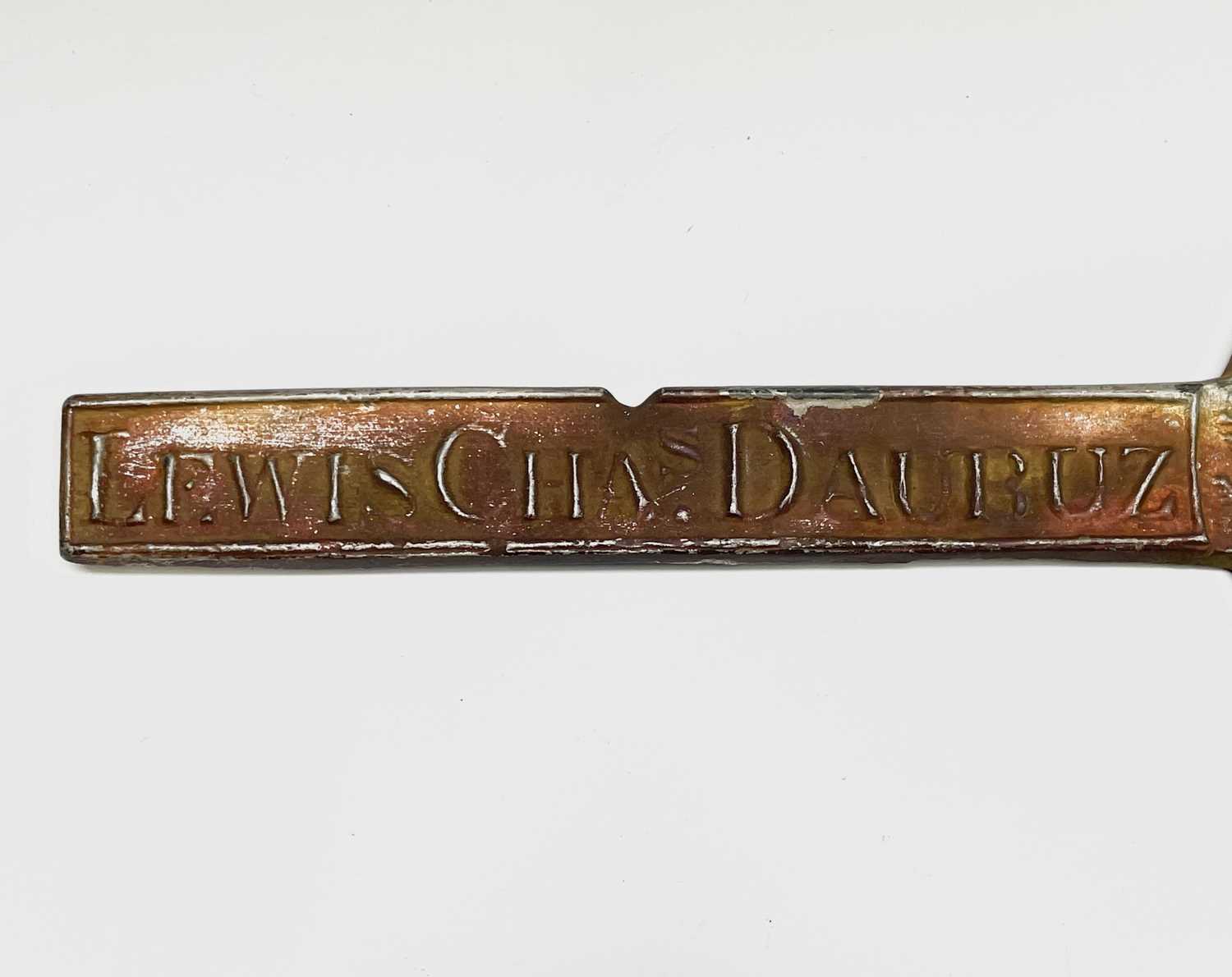 A tin strap ingot reproduced from an old mould, bearing inscription 'Lewis Chas. Daubuz Truro' and a - Image 4 of 5
