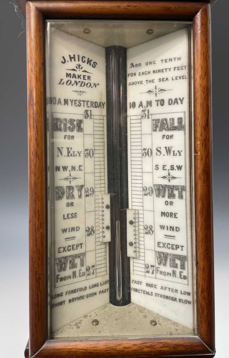 A Victorian walnut stick barometer, by J Hicks, London, with ivory scales, twin vernier indicators - Image 22 of 25