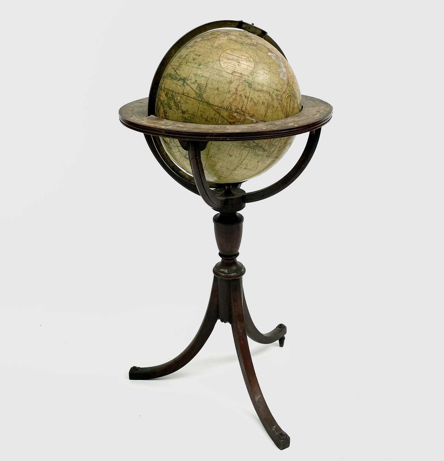 A Newton's New and Improved Terrestrial 12 inch globe, published 1816, with brass meridian circle