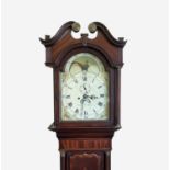 A George III oak and mahogany eight day longcase clock, the 33.3cm arched painted dial signed '