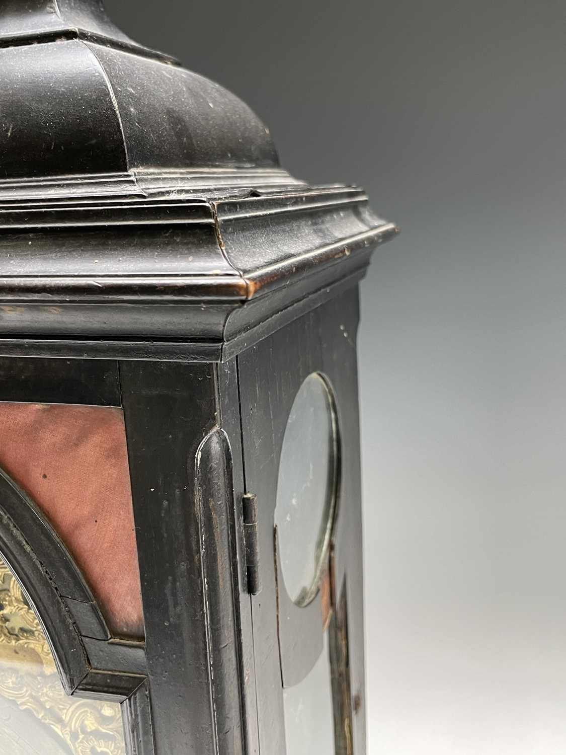 A mid 18th century ebonised bracket clock, the arched dial signed Thos Colley, with twin fusee - Image 11 of 14