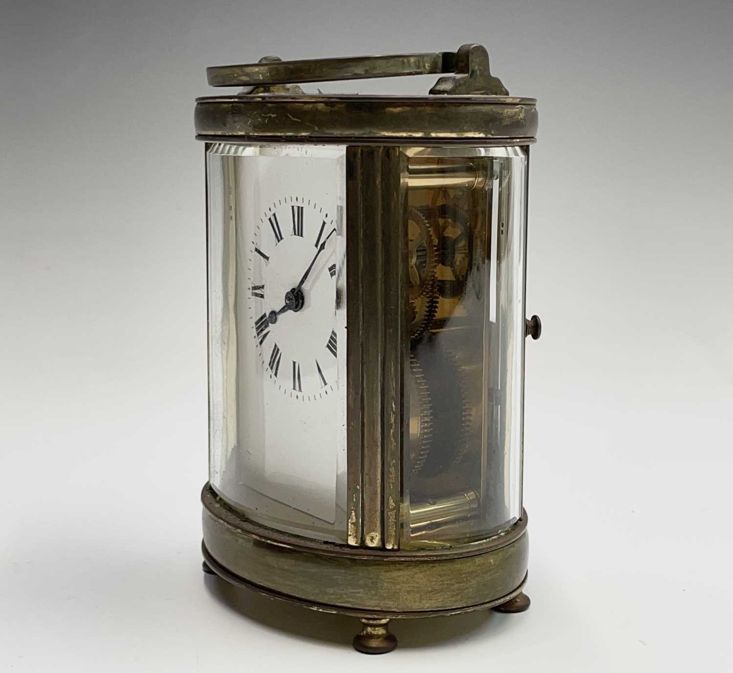 A French oval brass cased carriage timepiece, early 20th century. Height 12.5cm. - Image 6 of 9