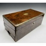 A Victorian walnut and brass bound writing box, with fitted interior and lower drawer, width 51cm.