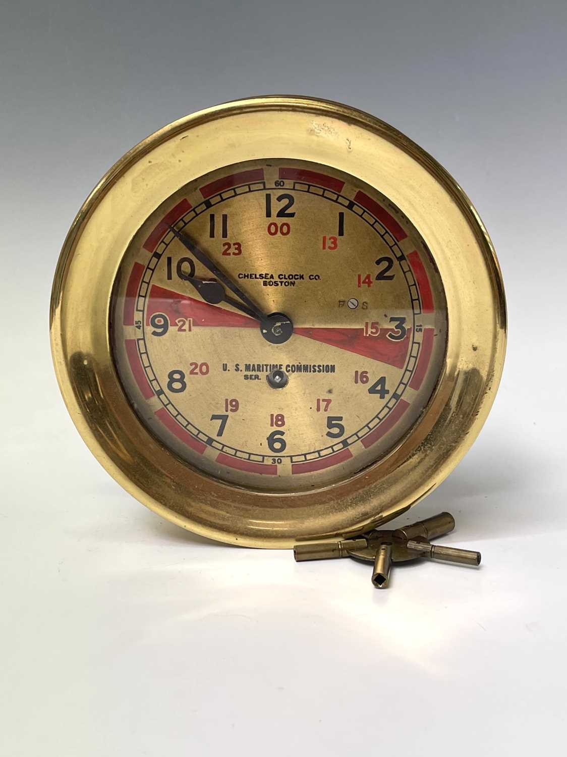 A U.S. Maritme Commision ship's radio room clock, by The Chelsea Clock Co, Boston, the brass dial - Image 2 of 10