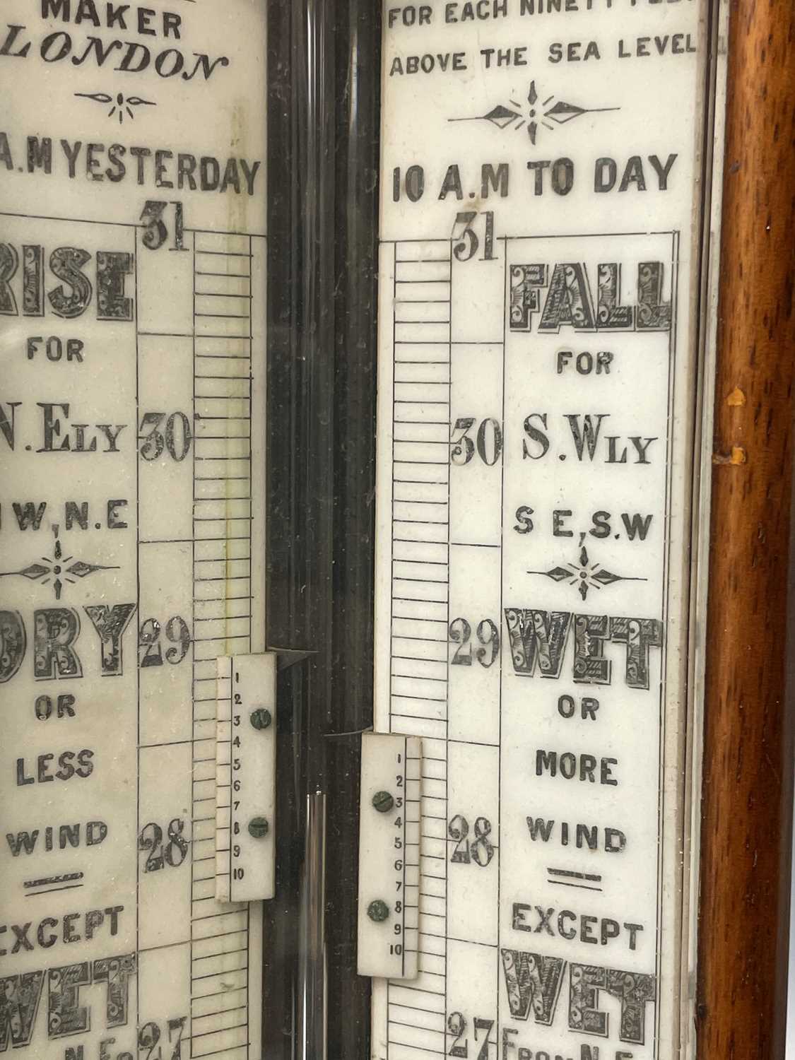 A Victorian walnut stick barometer, by J Hicks, London, with ivory scales, twin vernier indicators - Image 21 of 25