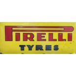 A vintage enamel advertising sign, Pirelli Tyres, height 39cm, width 89cm.