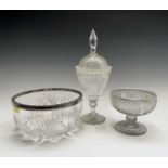 A cut glass fruit bowl with continental silver rim, diameter 24cm, together an early 19th century